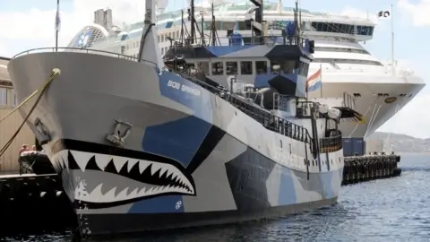 AFP Sea Shepherd vessels Bob Barker anchored in Hobart, Tasmania