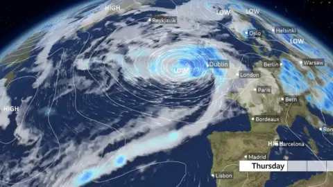 BBC weather map showing