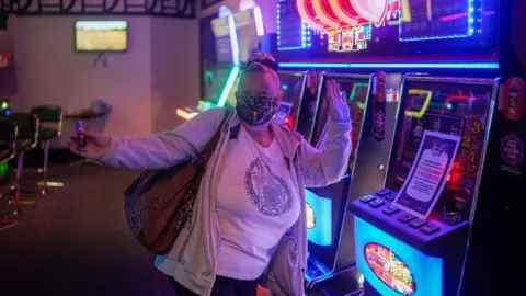 woman in bingo hall