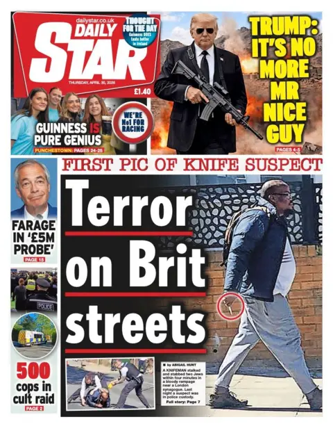 The headline on the front page of the Daily Star reads: "Terror on Brit streets."