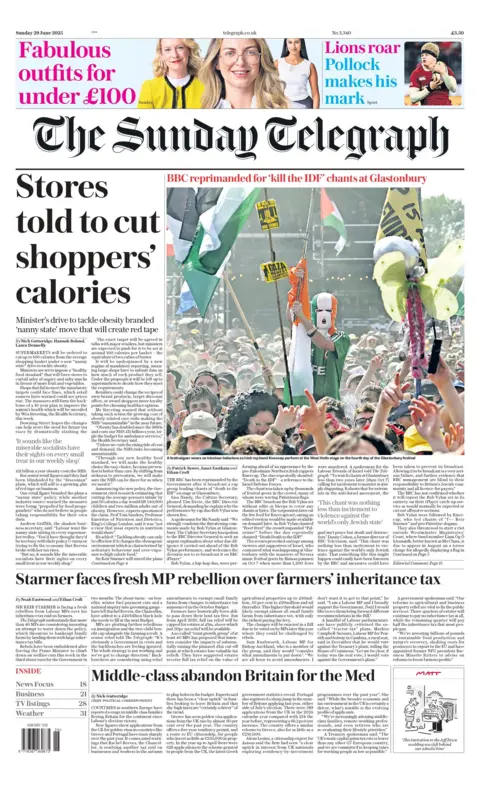 "Stores told to cut shoppers' calories" reads the headline on the front page of The Daily Telegraph.