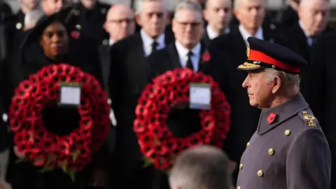 King Charles during the Remembrance Sunday service at the Cenotaph in London.
