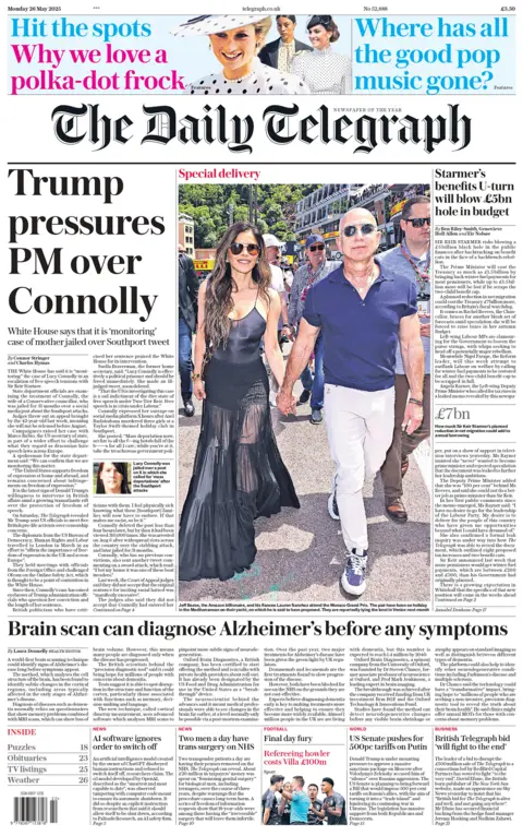 Daily Telegraph headline reads: Trump pressures PM over Connolly