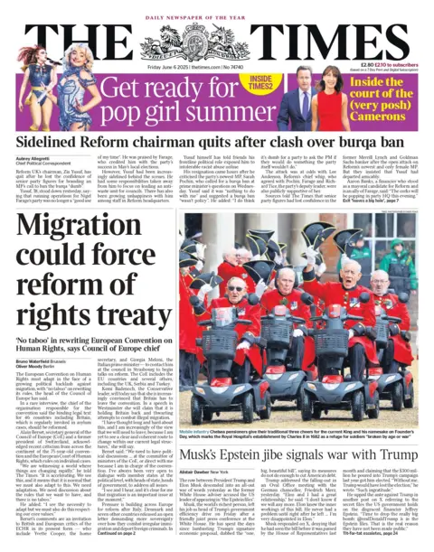"Migration could force reform of rights treaty" reads the headline on the front page of The Times.