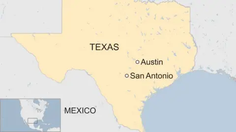 A ma showing where San Antonio is in the US