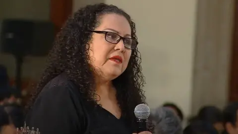 Mexican government Lourdes Maldonado López during news conference at the presidential palace