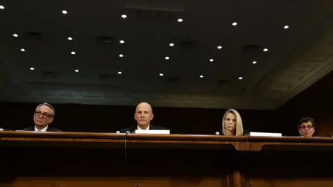 Getty Images Interim CEO of Equifax Paulino Barros, former CEO of Equifax Richard Smith, former CEO of Yahoo Marissa Mayer, and Deputy General Counsel and Chief Privacy Officer for Verizon Communications Karen Zacharia testify during a hearing before Senate Commerce, Science and Transportation Committee November 8, 2017 on Capitol Hill in Washington, DC.