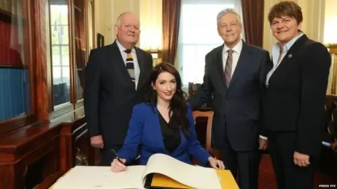 Press Eye Emma Little-Pengelly, second from left, being appointed as an MLA in 2015