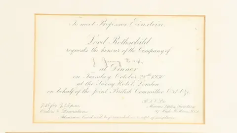 Lawrences Auctioneers Image of the menu, signed by Albert Einstein