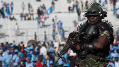Getty Images A soldier at Malawi President Peter Mutharika swearing-in ceremony on Tuesday 28 May 2019