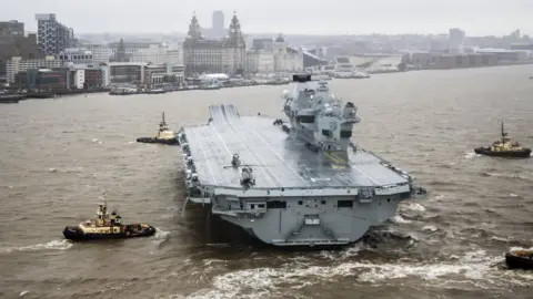 UK MOD Aircraft carrier HMS Prince of Wales in River Mersey