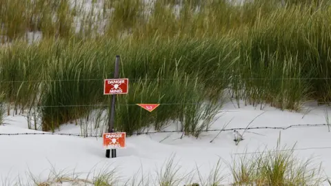 Getty Images Yorke Beach with mine warning signs