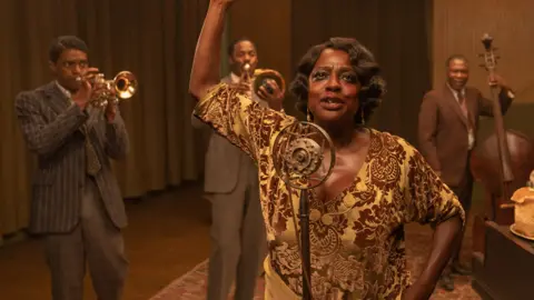 Chadwick Boseman (left) and Viola Davis in Ma Rainey's Black Bottom