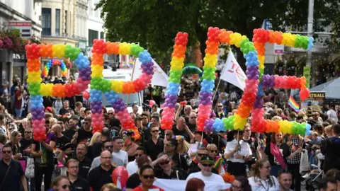 Matthew Horwood Pride word spelt out in balloons