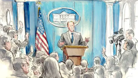 William Hennessy Jr Sketch by Bill Hennessy of Sean Spicer at a White House press briefing