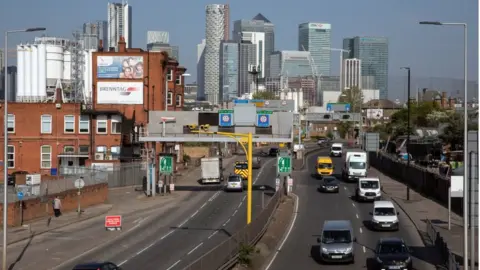 Getty Images Traffic builds up on the Blackwall Tunnel approach