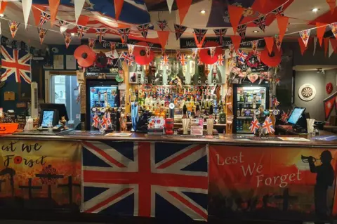 Snibstone New Inn Remembrance Day decorations inside Snibstone New Inn pub