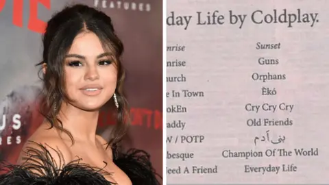 Getty Images/ BBC Selena Gomez and Coldplay's new tracklist