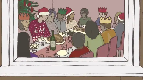 Emma Russell A group of care leavers having Christmas dinner together