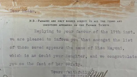 Henry Aldridge & Son Telegram sent to the mother of Roberta Maioni