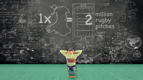 Getty Images Graphic showing that Wales is the same area as 2 million rugby pitches