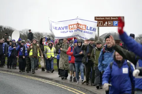 Christopher Furlong/Getty Images First leg of the March to Leave demonstration, embarking from Sunderland to Hartlepool