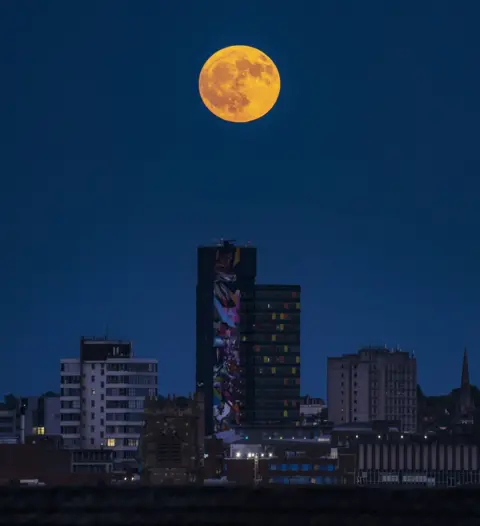 Mike Spencer The Strawberry Moon looked golden over Europe's tallest street art in Leicester