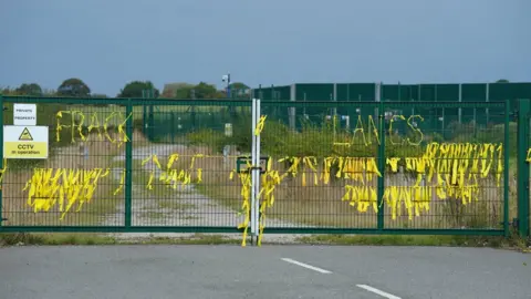 PA Media The gates to the fracking site in Preston New Road, Little Plumpton