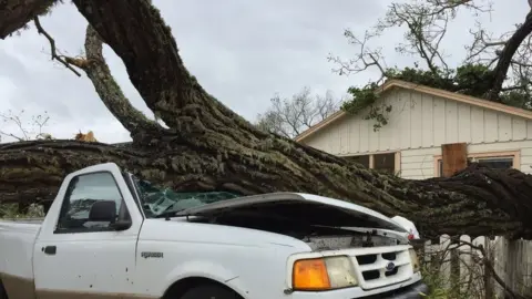 Damaged car in Fulton, Rockport, Texas