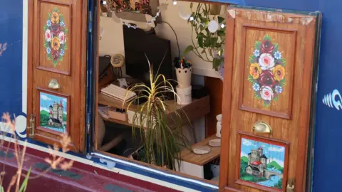 Boat Time Work station on a narrow boat