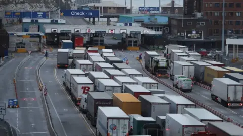 AFP/Getty Images Lorries queue at Dover