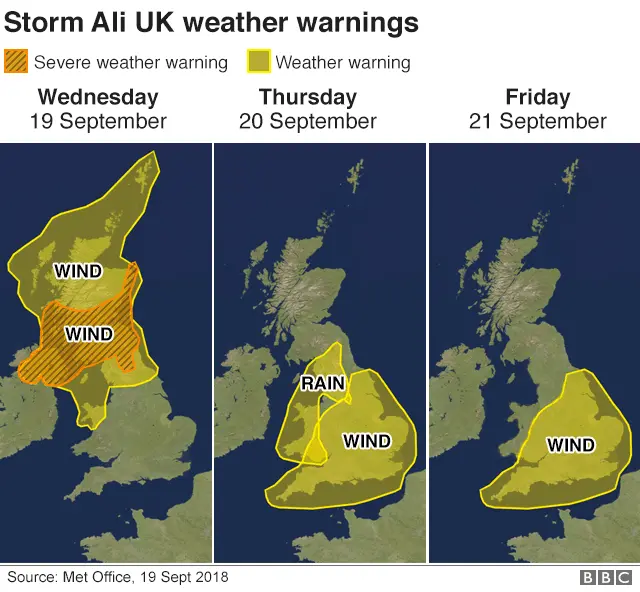 map showing weather warnings