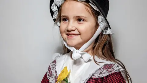 Getty image of a girl in national welsh dress