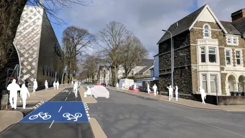 Cardiff Council Artists impression of proposed route alongside the Sherman Theatre in Cardiff