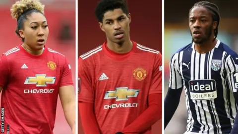 Getty Images Lauren James, Marcus Rashford and Romaine Sawyers