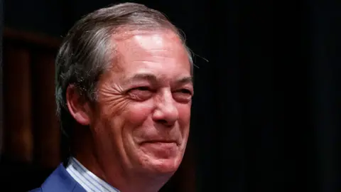 Getty Images Brexit Party leader Nigel Farage after the polls closed