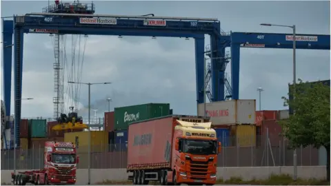 Getty Images Lorries at Belfast Harbour