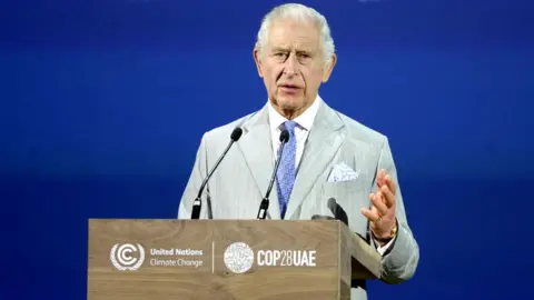 Getty Images King Charles addresses the COP28 summit in Dubai in December 2023