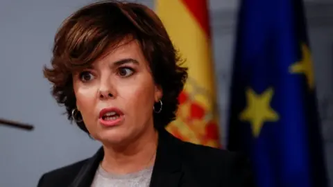 Reuters Spain's deputy prime minister Soraya Saenz de Santamaria speaks during a news conference at the Moncloa Palace in Madrid, Spain, 16 October 2017