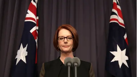 Getty Images Julia Gillard in her final speech as PM in 2013 after losing a leadership contest