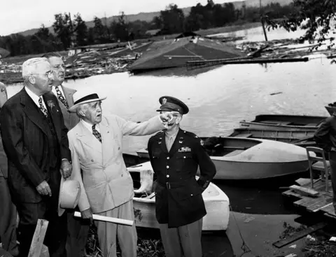 Getty Images President Harry Truman at site of Vanport flood