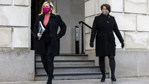 Liam McBurney/Pa Media Michelle O'Neill and Arlene Foster at Stormont on Tuesday