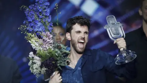 Getty Images Duncan Laurence winning for The Netherlands