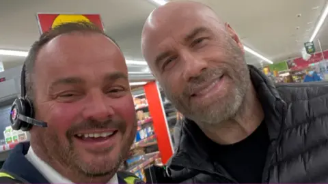 Gary Middleton Morrisons security guard, Gary Middleton with John Travolta