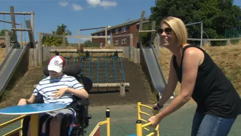 BBC Lynsey Summer and 14-year-old son Jacob can use his school's playground on Saturdays