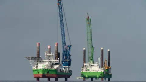 EDF Energy Two large vessels called Neptune and Sea Challenger in the Bristol Channel off Hinkley Point C