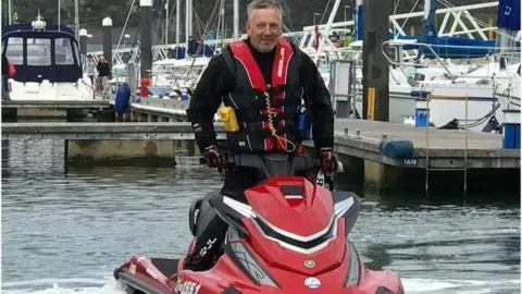 Scott Beeland on a water bike