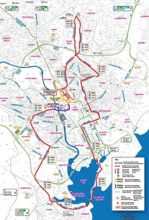 Cardiff Half Marathon map of road closures