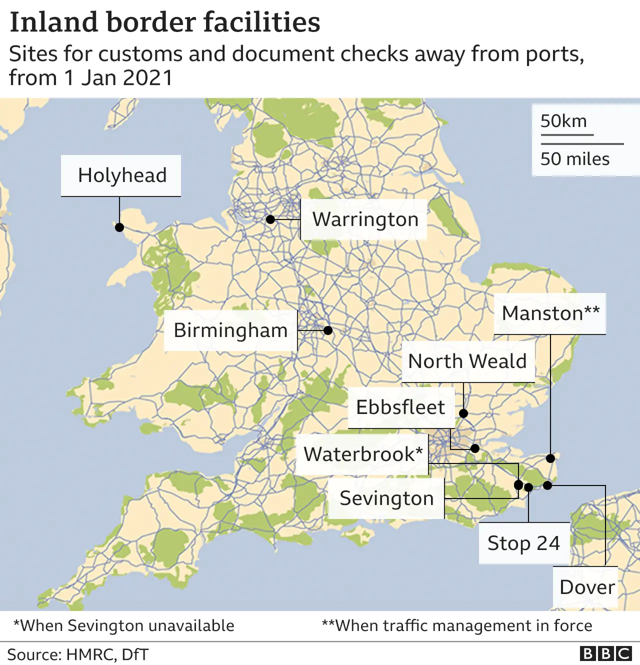 Map of UK inland border facilities