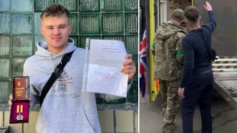 Fynn Watt Pictures of Fynn Watt with his awards and with a soldier